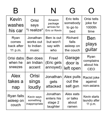 Youth Staff House Bingo Card