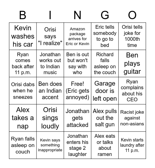 Youth Staff House Bingo Card