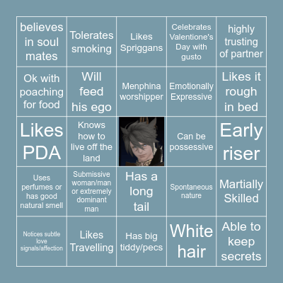 Is your wol/oc Dari'a's type? Bingo Card