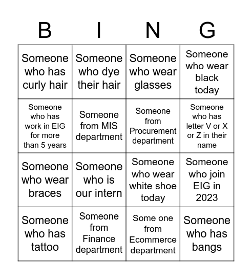 Someone I Know in EIG Bingo Card