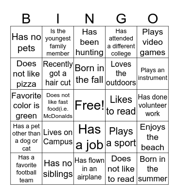 Getting to Know Your Peers Bingo Card