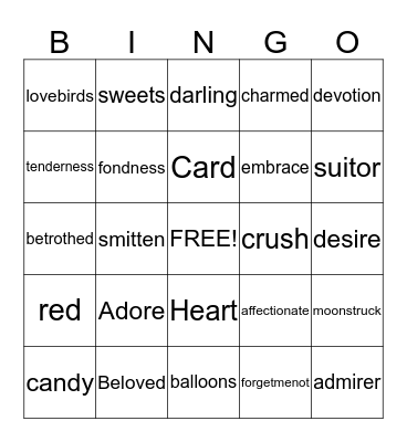 Valentines Bingo Card