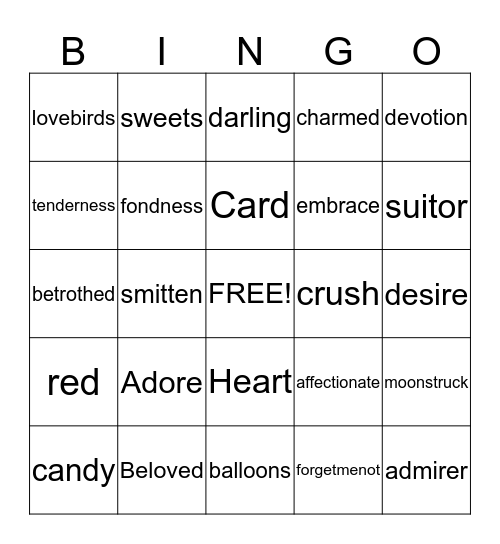 Valentines Bingo Card