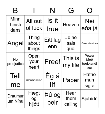 Íslensk eurovision lög Bingo Card