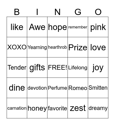 Valentines Bingo Card