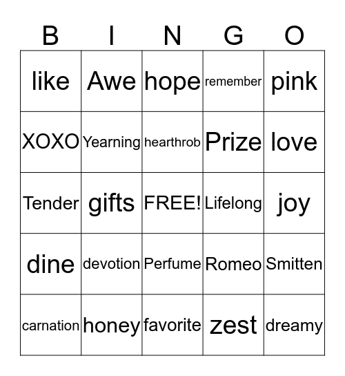 Valentines Bingo Card