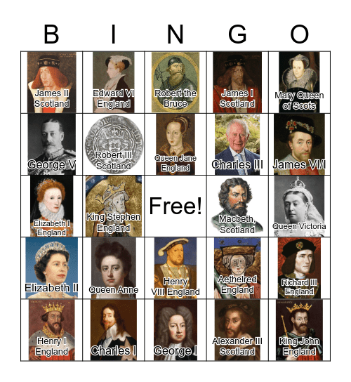Kings and Queens Bingo Card