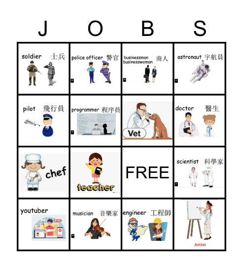 Occupations Bingo Card