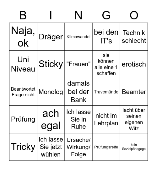 KBM Klausi Bingo Card