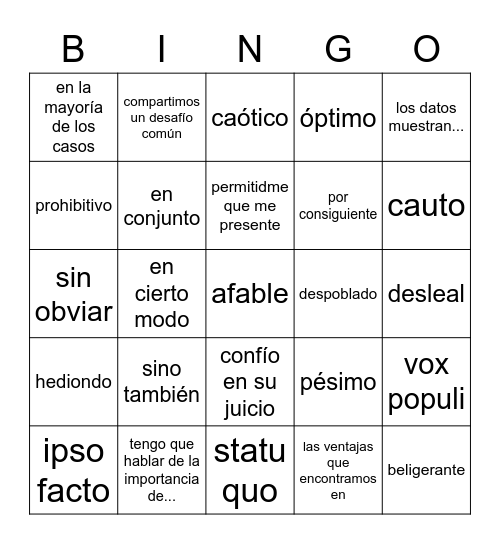 PROFUNDIZA Bingo Card