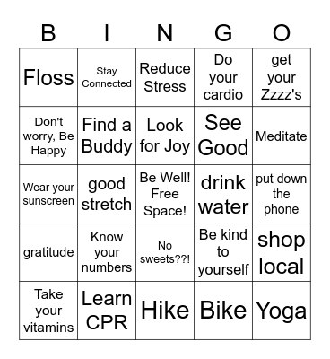 Health & Wellness BINGO! Bingo Card