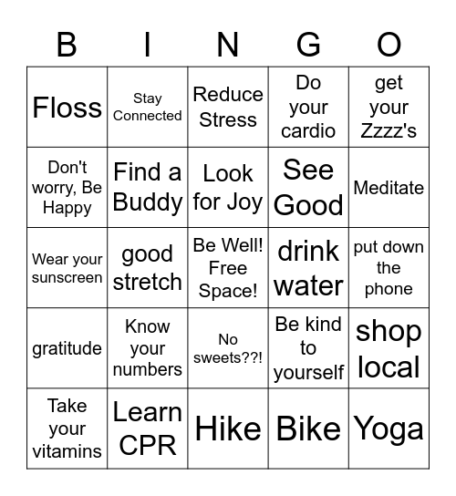 Health & Wellness BINGO! Bingo Card