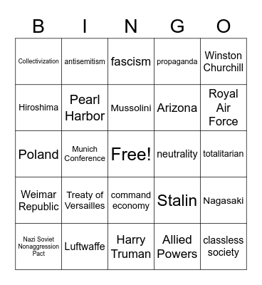 World War II Bingo Card