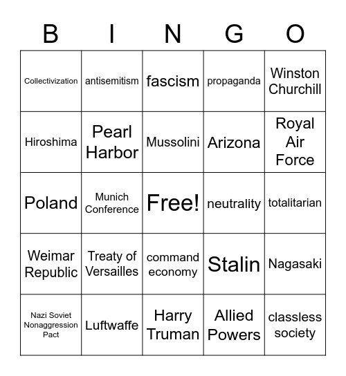 World War II Bingo Card