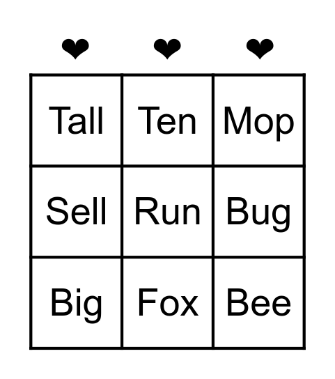 Rhyming Bingo Card