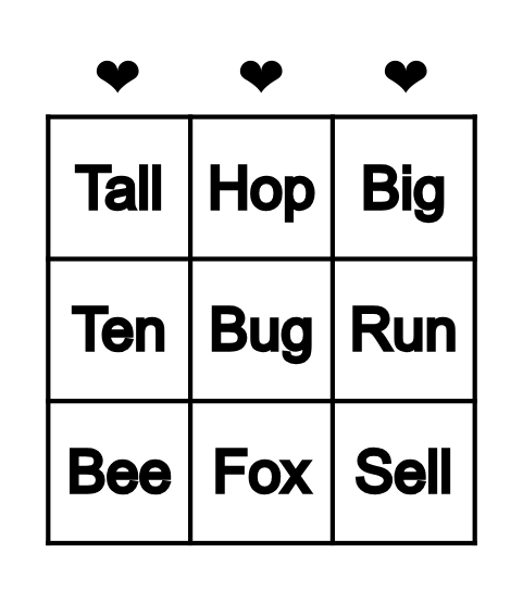 Rhyming Bingo Card