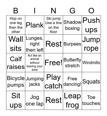 Fitness bingo Card
