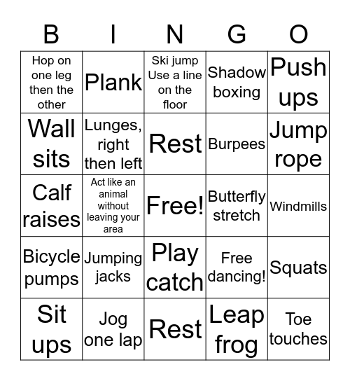 Fitness bingo Card