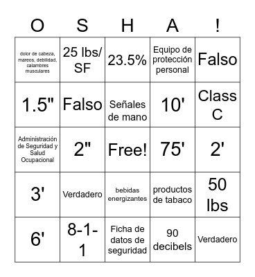 Construction Safety Week Bingo Card