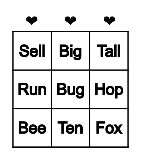 Rhyming Bingo Card