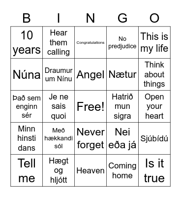 Íslensk eurovision lög Bingo Card