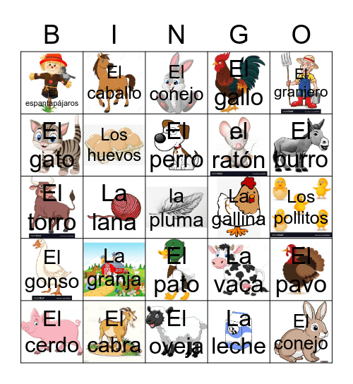 CCHS--Spanish 2, Unit 5 La Granja Bingo Card