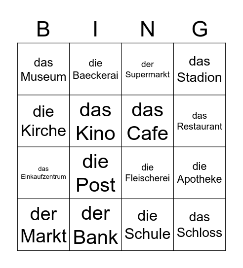 die Stadt Bingo Card