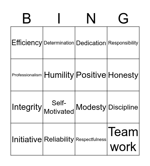Good Ethics Bingo Card