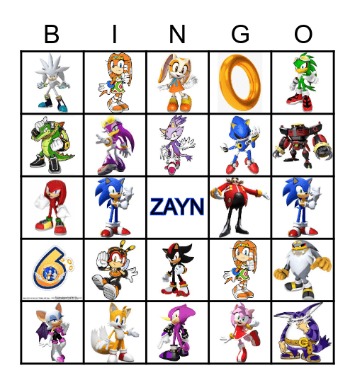 Sonic Bingo Card