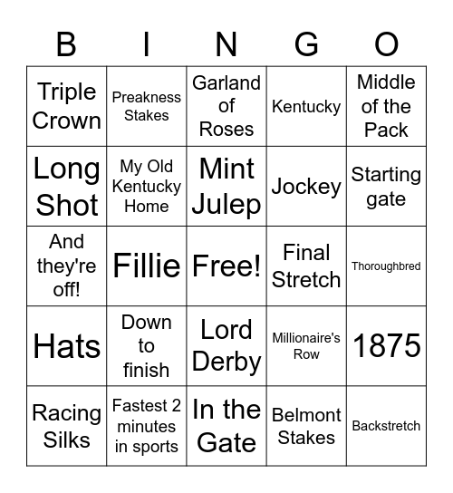 Derby Bingo Card