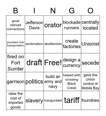 Ch. 5 Alabama at War Bingo Card