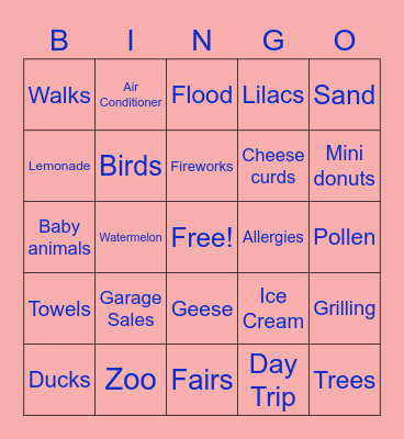 Spring and Summer Bingo Card