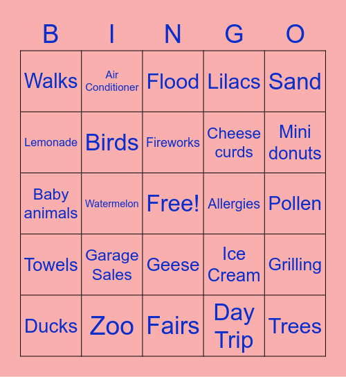 Spring and Summer Bingo Card