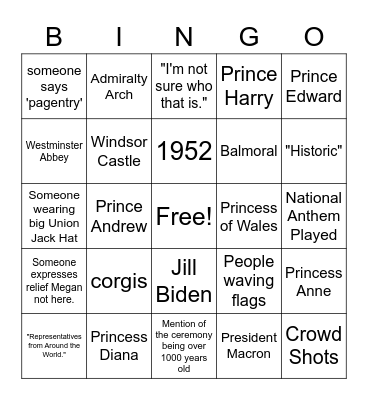Coronation Bingo Card