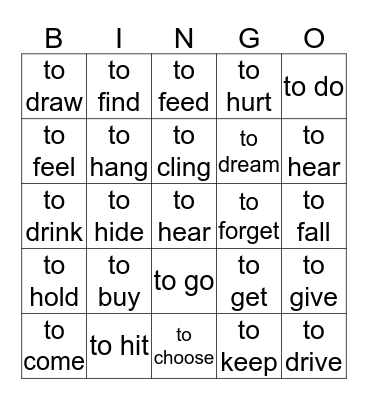 verbs simple past Bingo Card
