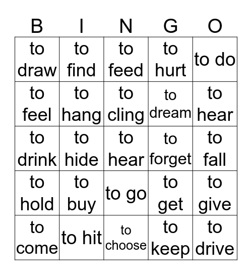 verbs simple past Bingo Card