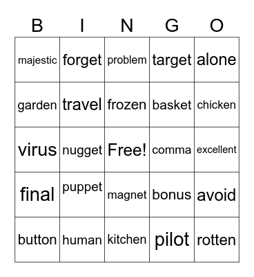 schwa other Bingo Card