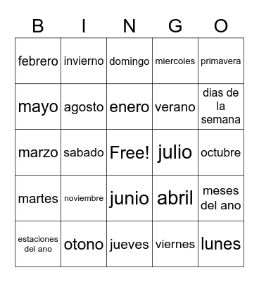 calendario y estaciones Bingo Card
