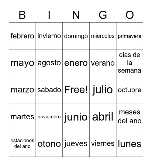 calendario y estaciones Bingo Card