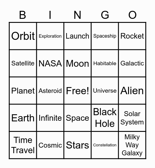 OUT OF THIS WORLD Bingo Card
