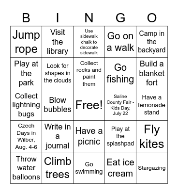 Summer Fun Activities Bingo Card