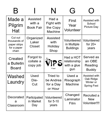 VIPS Bingo Card