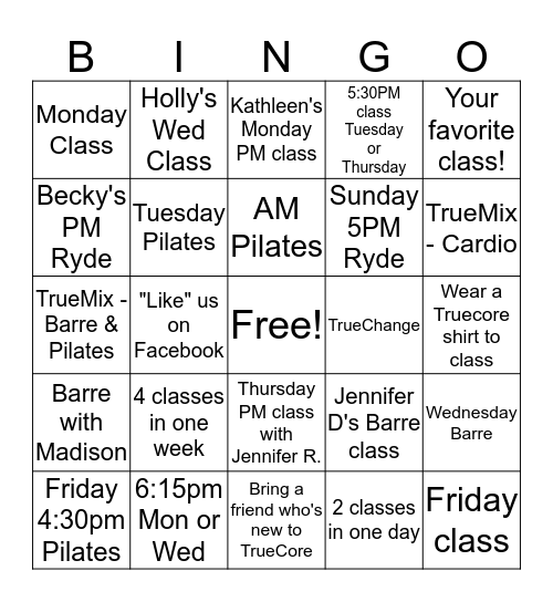 TRUECORE Bingo Card