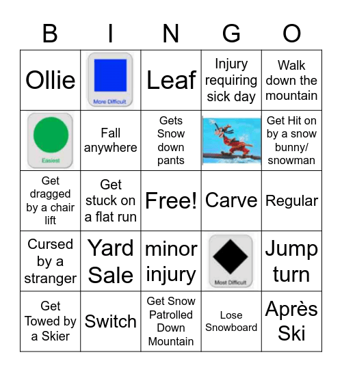 Daniel's First Snowboarding Trip Bingo Card