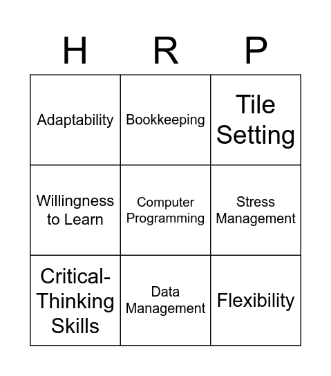 BINGO ala HRP Bingo Card