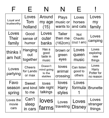 Are you Fenne’s type? Bingo Card