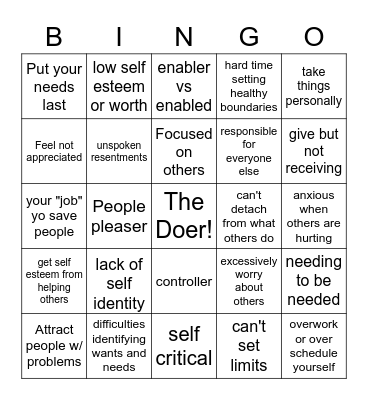 SHEing Bingo!: Codependency Bingo Card