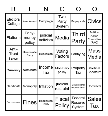 Unit 6 Government Bingo Card