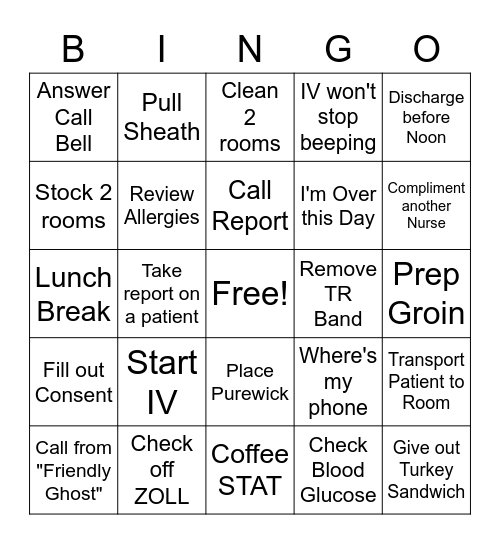 Nurse Bingo Card