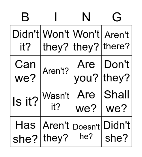 Question tags Bingo Card